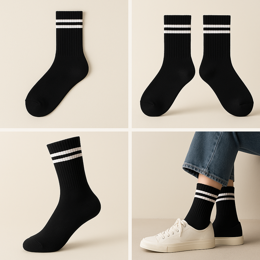 Chaussettes femmes sport mi-mollet coton noir galerie produit