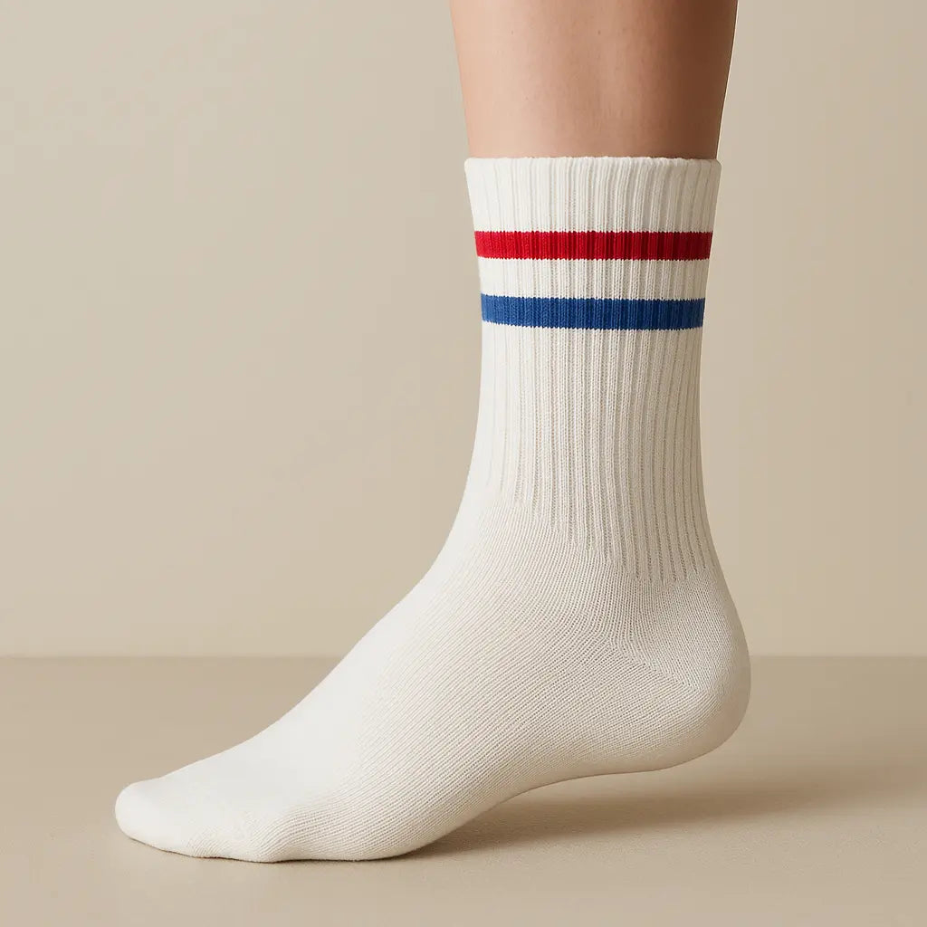 Chaussettes femme sport mollet coton blanc sur pied mannequin