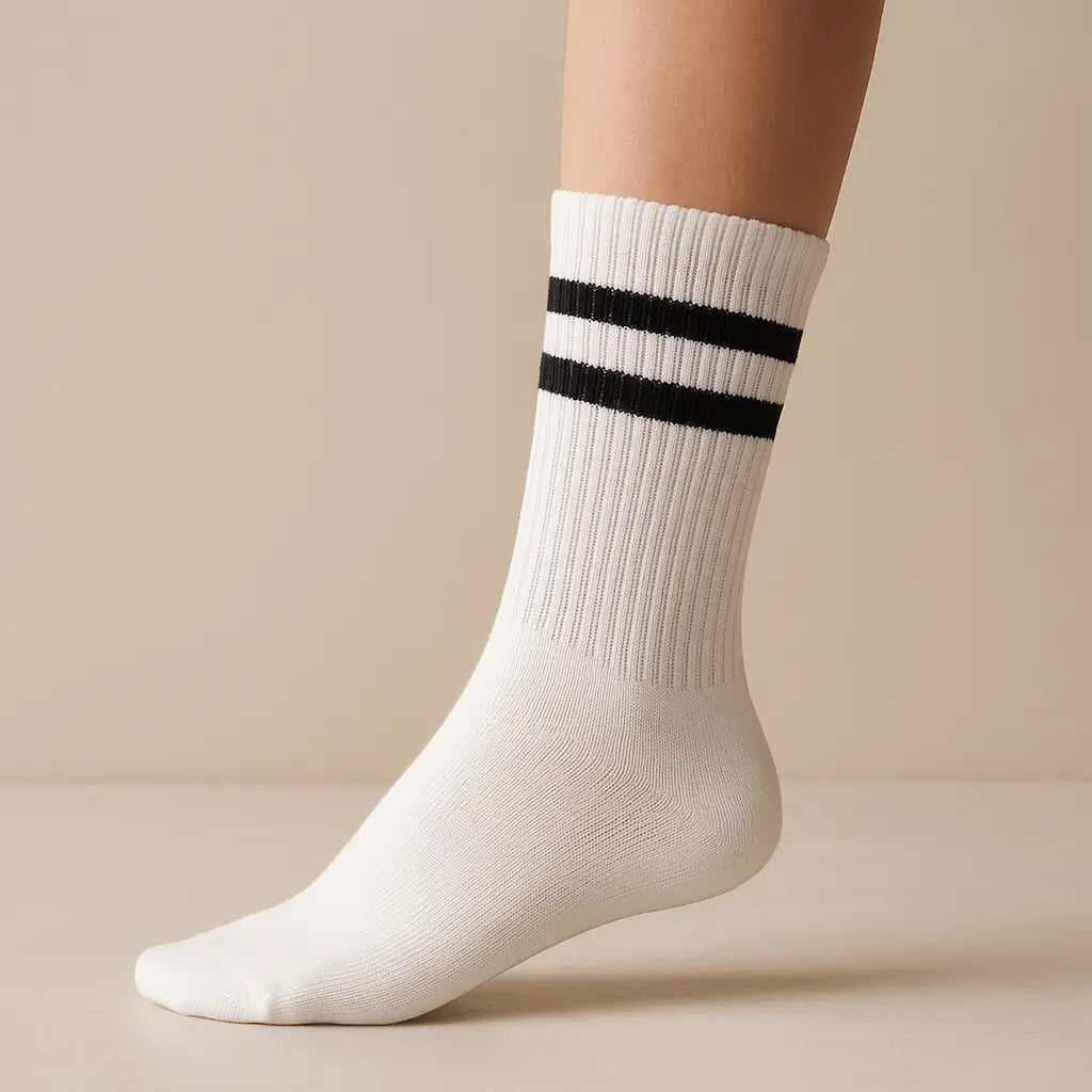 Chaussettes femmes sport mollet coton blanches sur pied mannequin