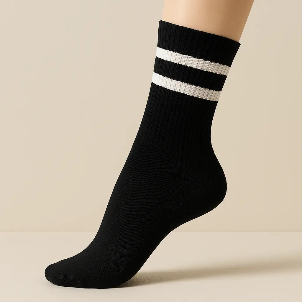 Chaussettes femmes sport mollet coton noir sur pied mannequin