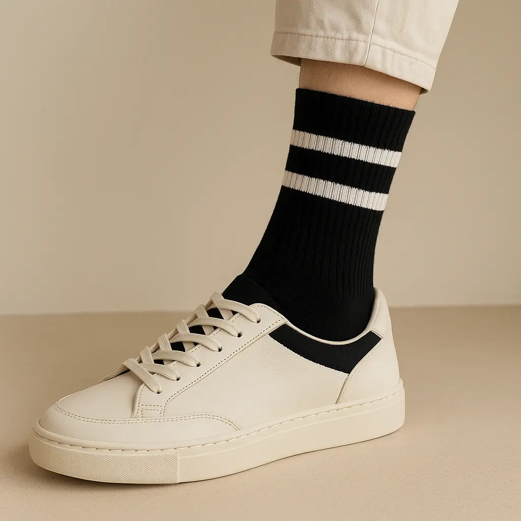 Chaussettes femmes sport mollet coton noir avec chaussures