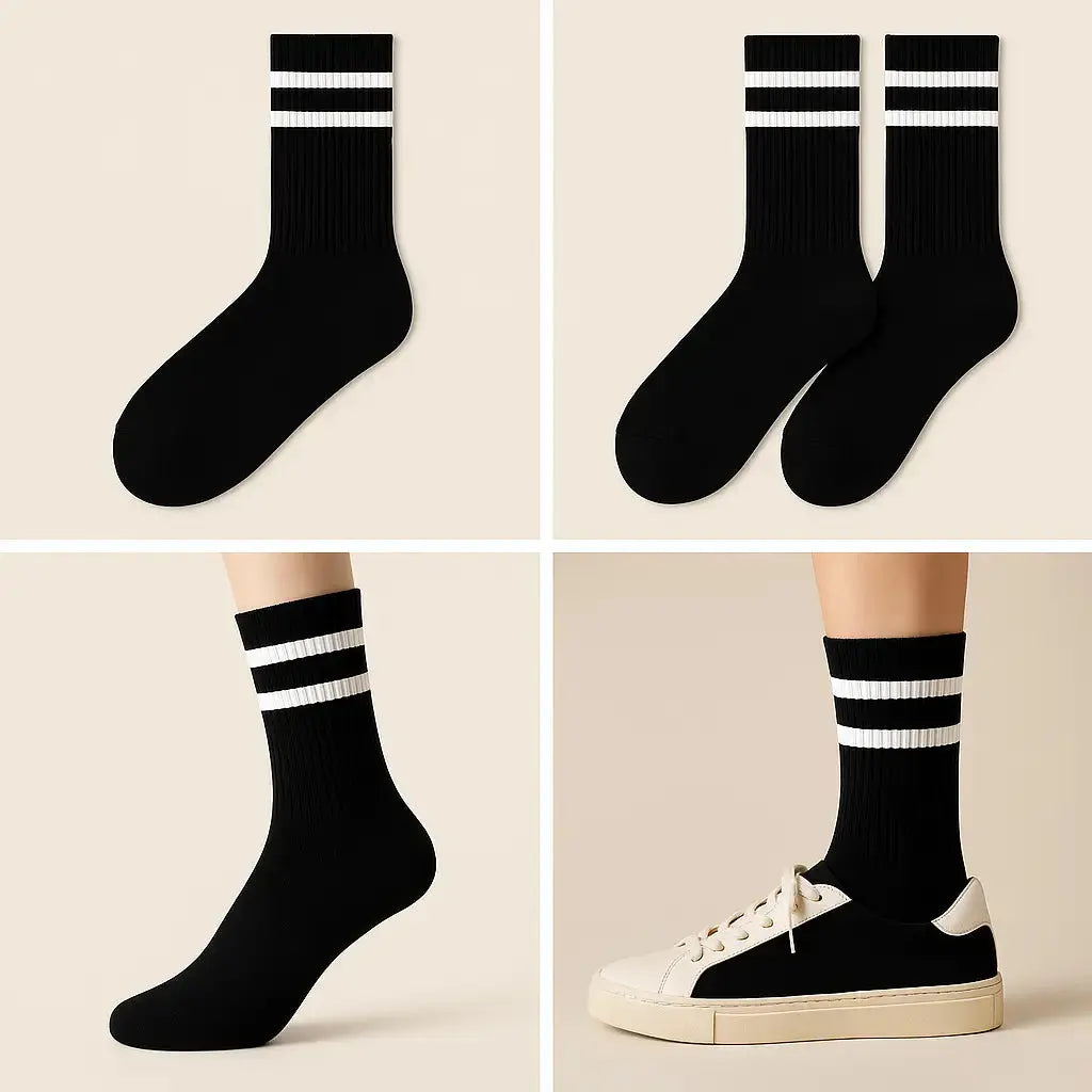 Chaussettes femmes sport mollet coton noir galerie produit