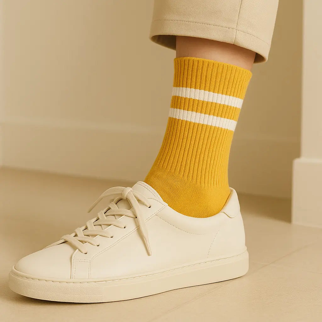 Chaussettes femmes sport mollet coton jaune avec chaussures