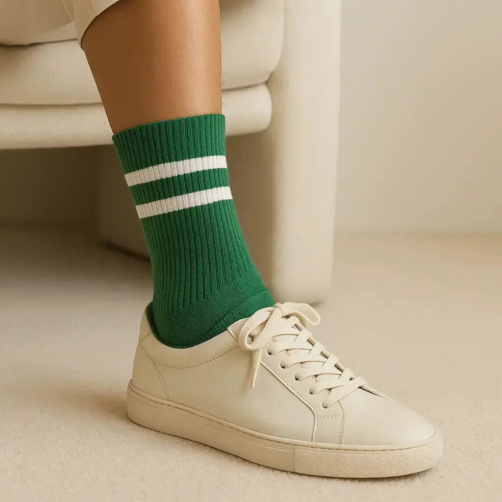 Chaussettes femmes sport mollet coton vert en situation