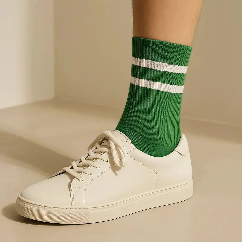Chaussettes femmes sport mollet coton vert avec chaussures