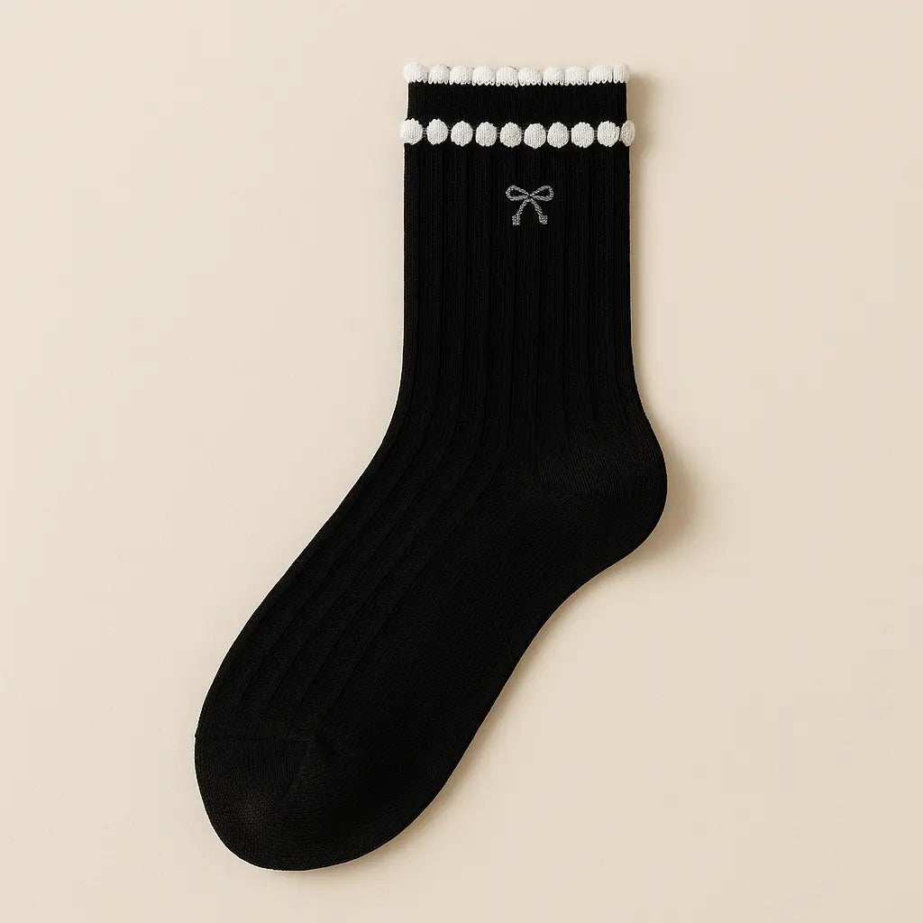 Chaussettes Femme Sport Coton Noir Mollet vue à plat