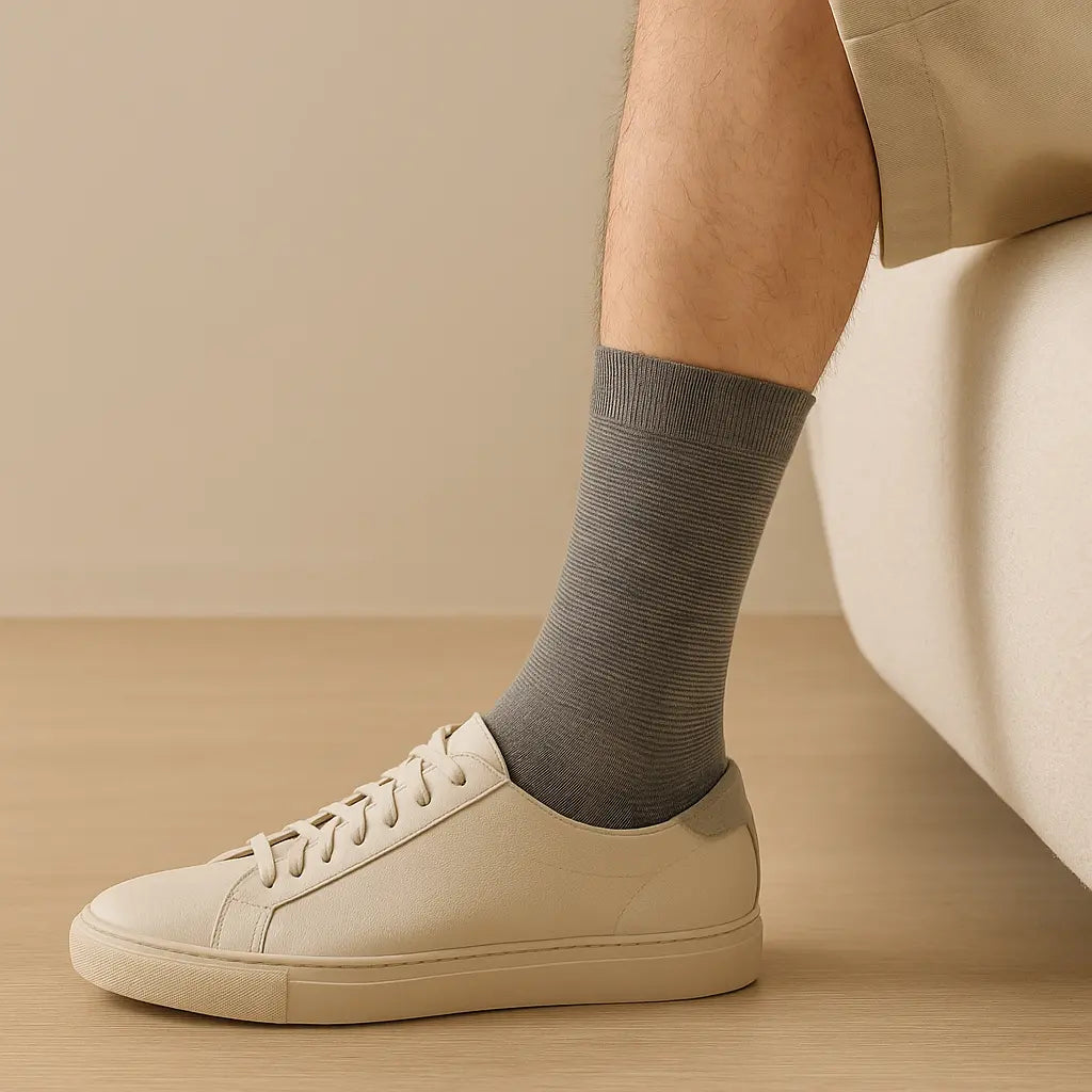 Chaussettes hommes City mollet coton gris clair en situation