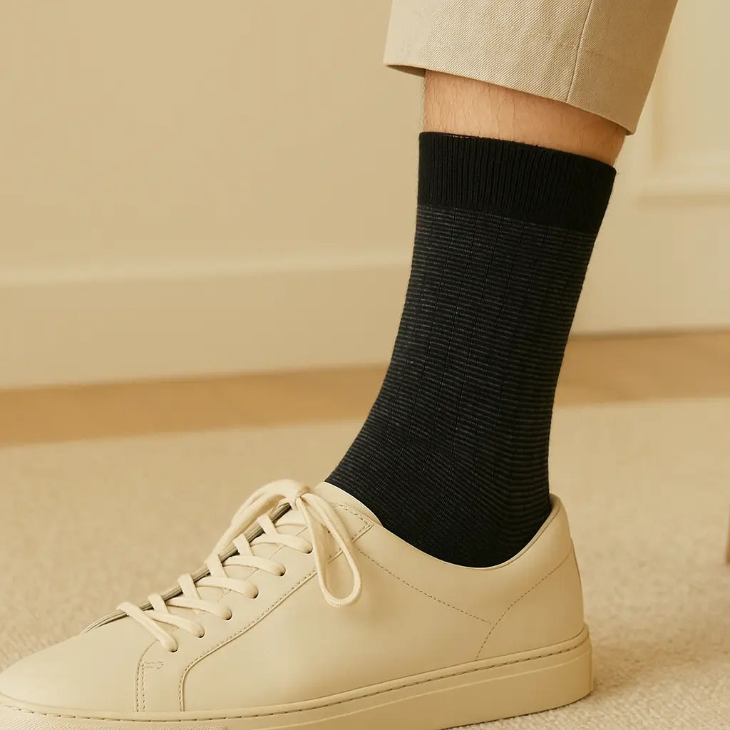 Chaussettes Homme City mi-mollet coton noir en situation