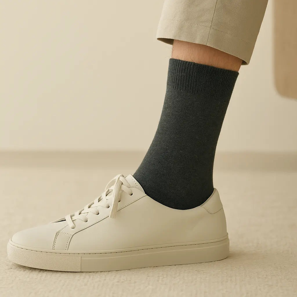 Chaussettes Homme Couleurs Mollet Coton Gris Foncé en situation