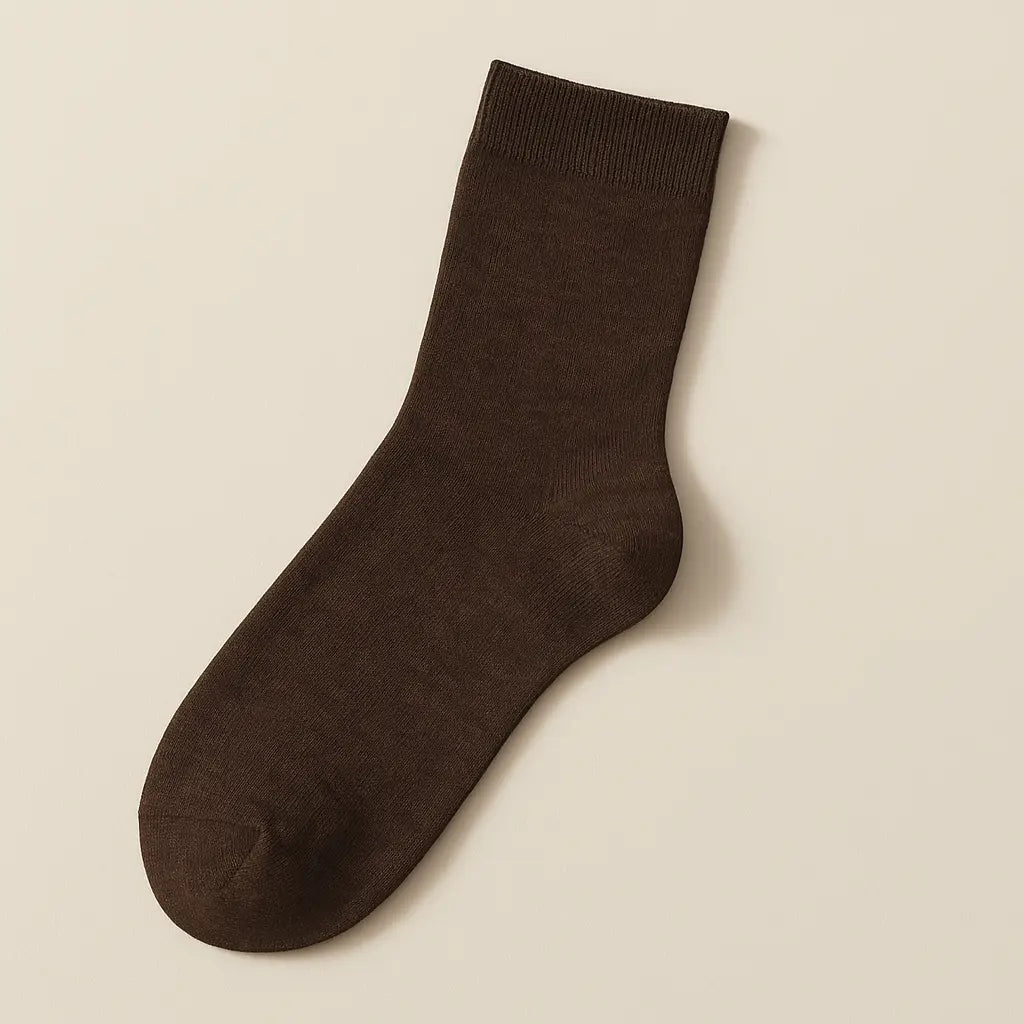 Chaussettes hommes marron en coton mi-mollet vue à plat