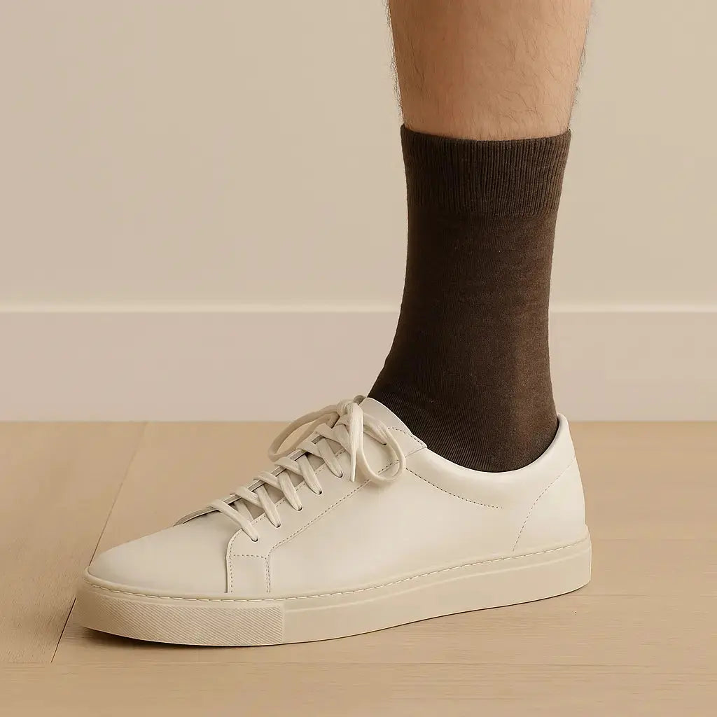 Chaussettes hommes marron en coton mi-mollet avec chaussures