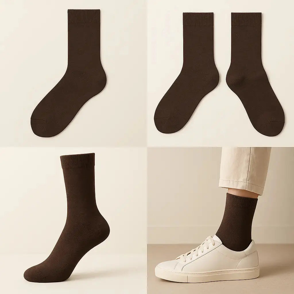 Chaussettes hommes marron en coton mi-mollet galerie produit