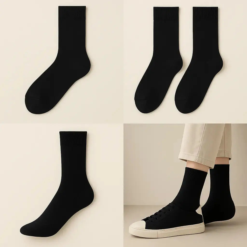Chaussettes homme Couleurs noires en coton mi-mollet galerie produit