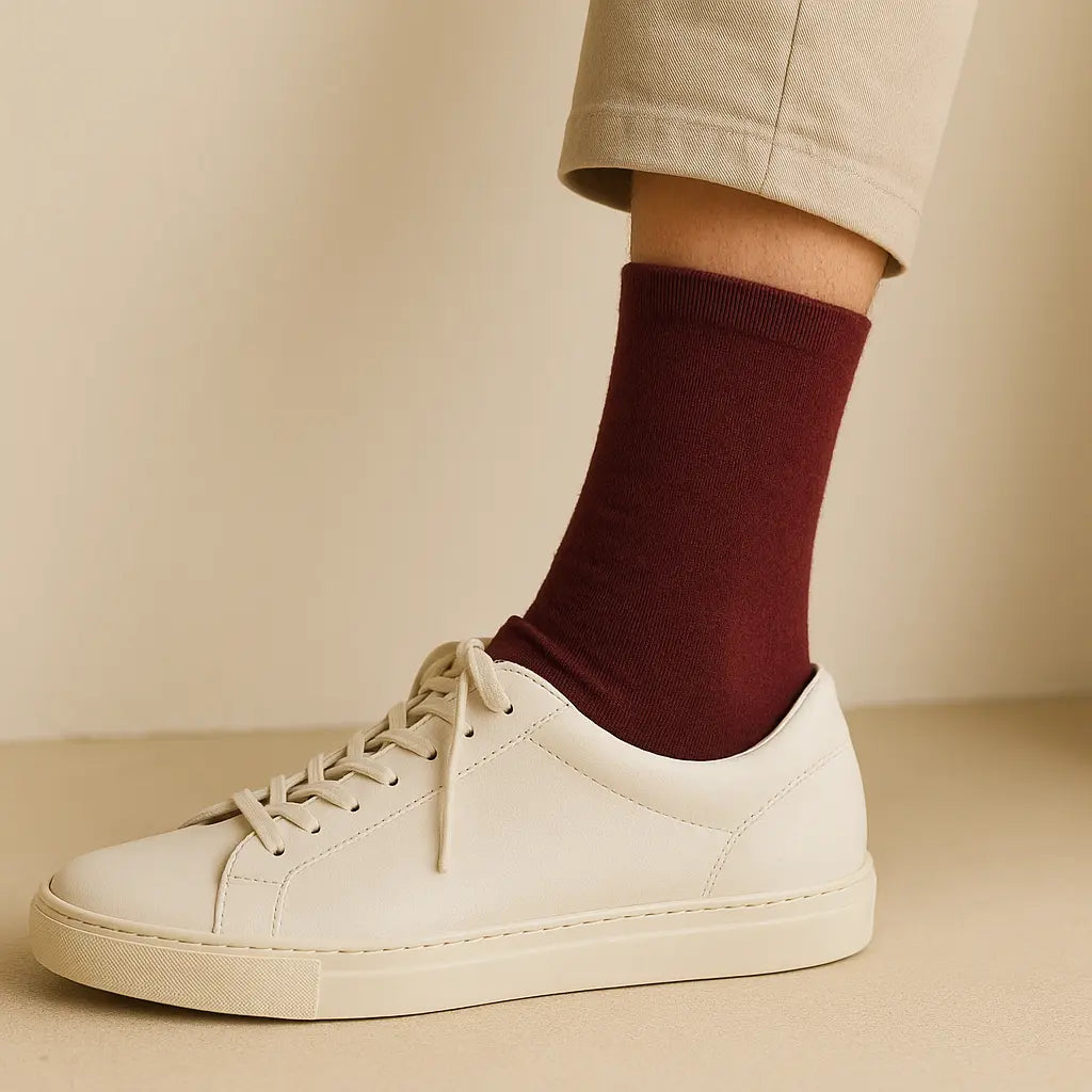 Chaussettes hommes Couleurs rouge bordeaux en coton mollet avec chaussures