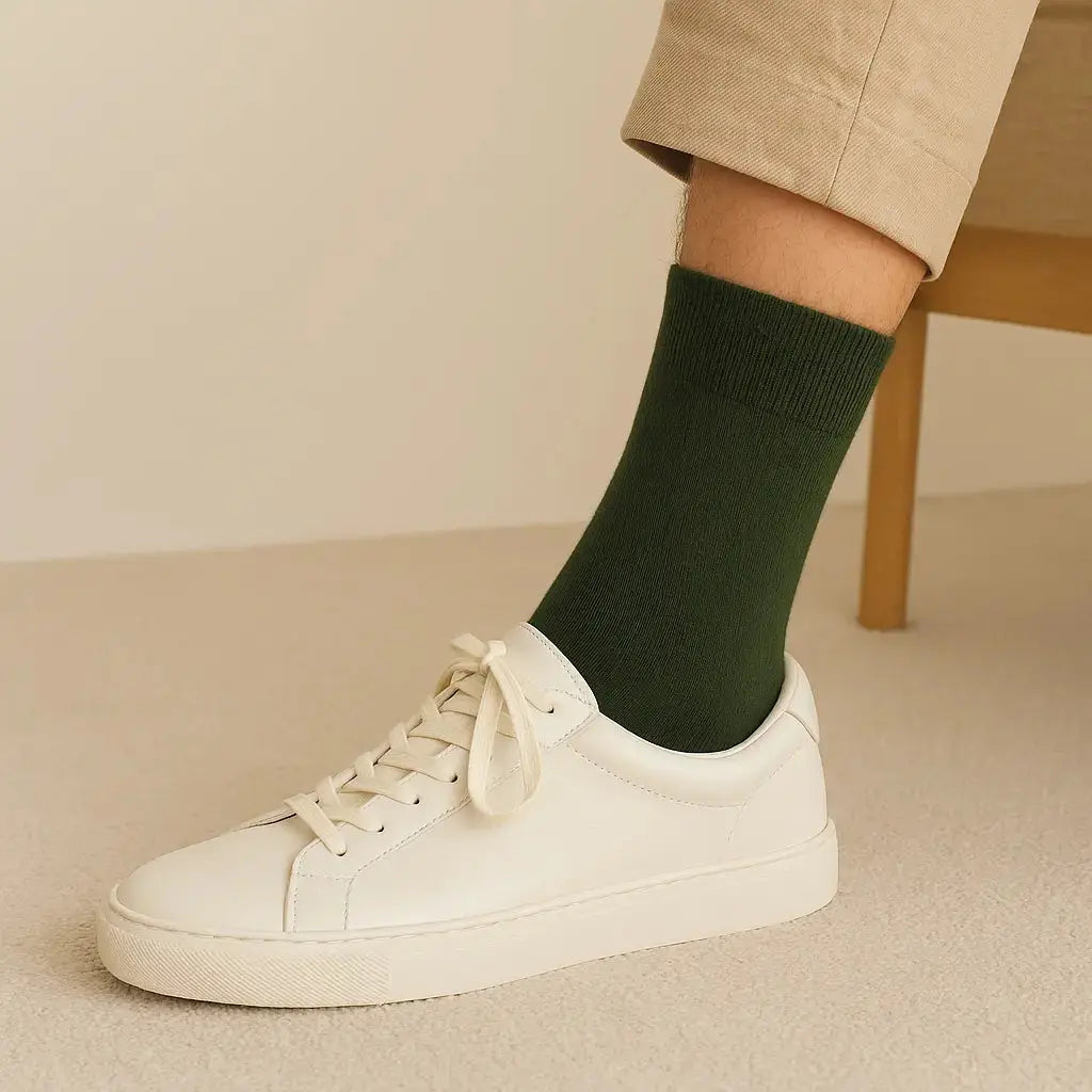 Chaussettes Hommes Couleurs Vert Kaki Mollet Coton en situation