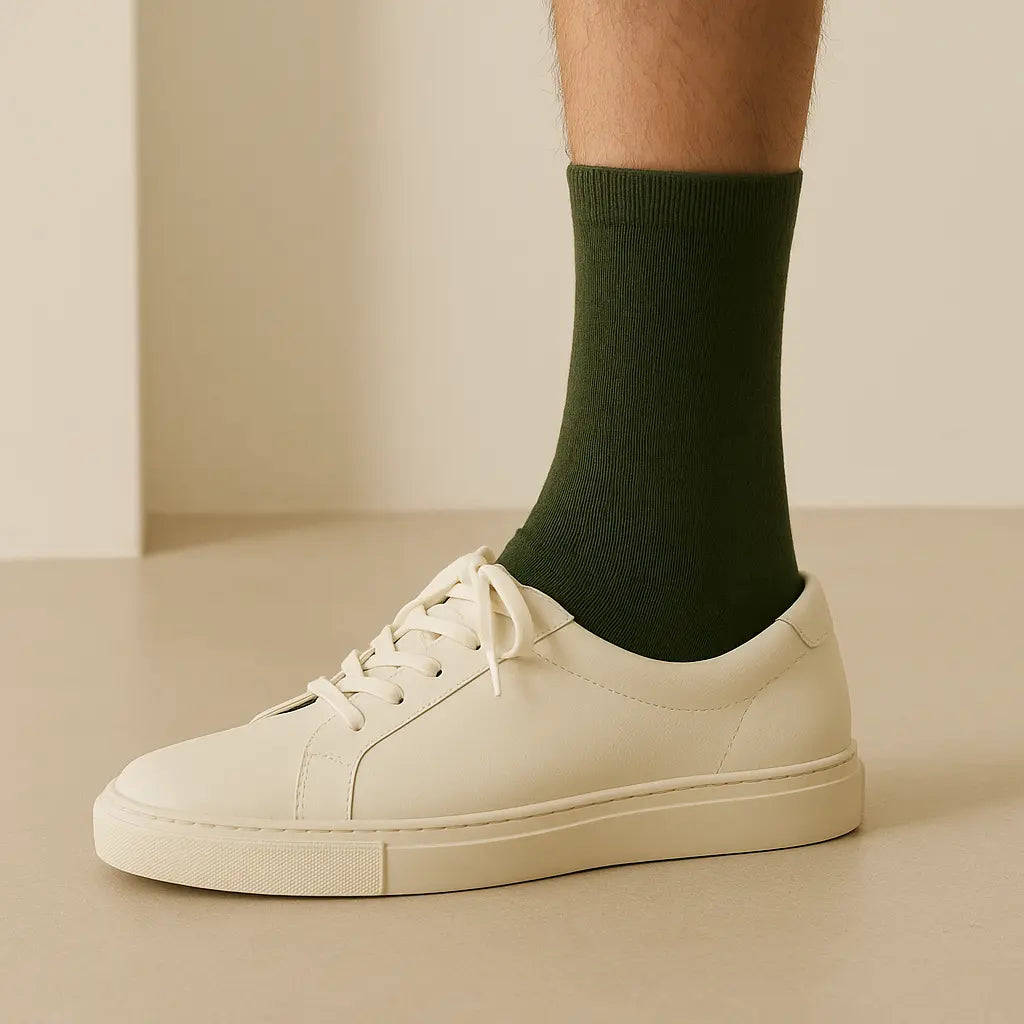 Chaussettes Hommes Couleurs Vert Kaki Mollet Coton avec chaussures