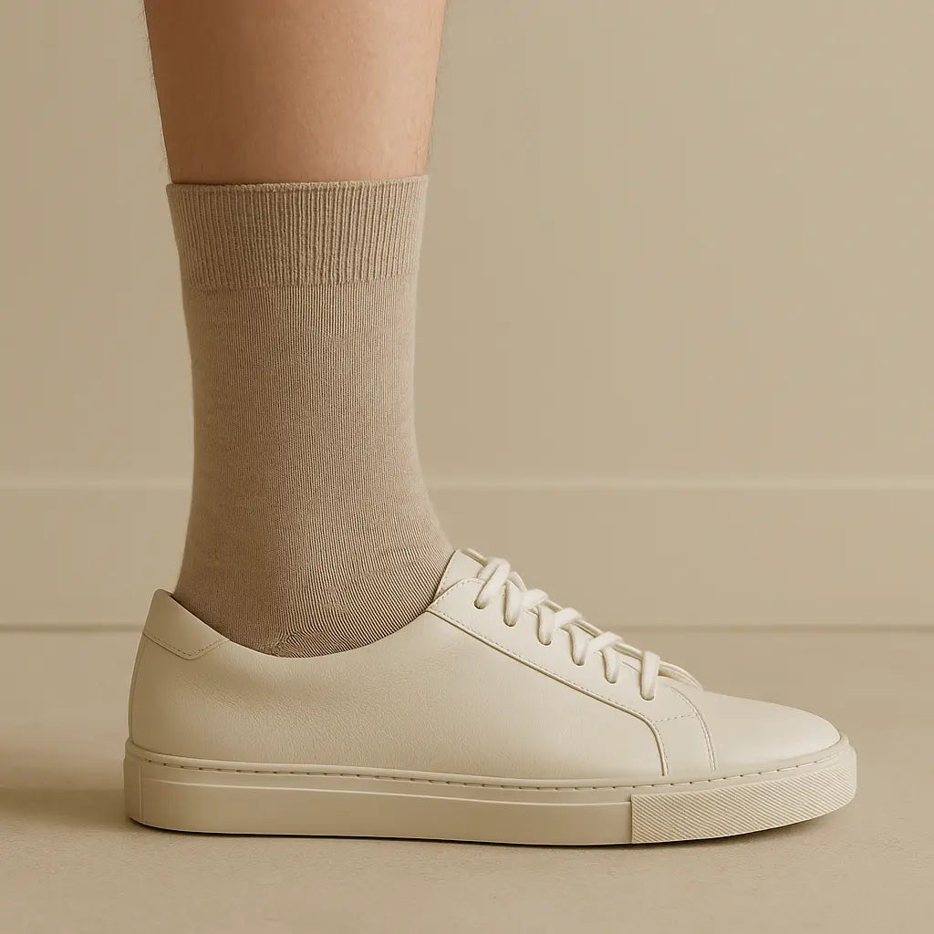 Chaussettes hommes Couleurs beige coton mollet avec chaussures