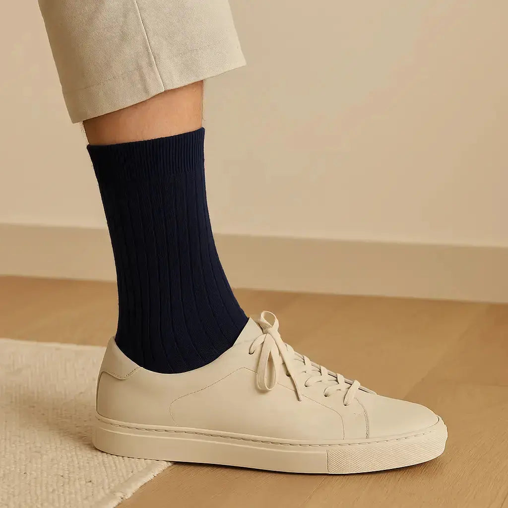 Chaussettes hommes Couleurs bleu marine coton mollet en situation