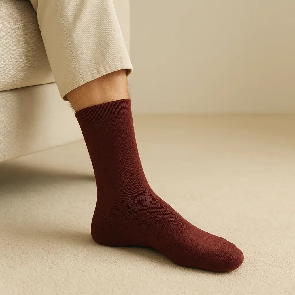 Chaussettes Hommes Couleurs Bordeaux Mollet en Coton en situation