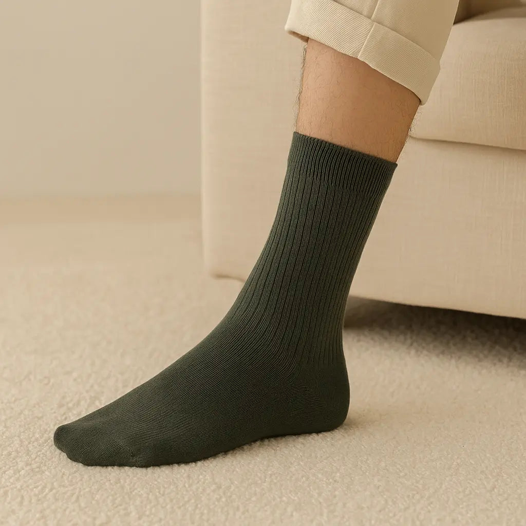 Chaussettes hommes Couleurs vert kaki mollet coton en situation