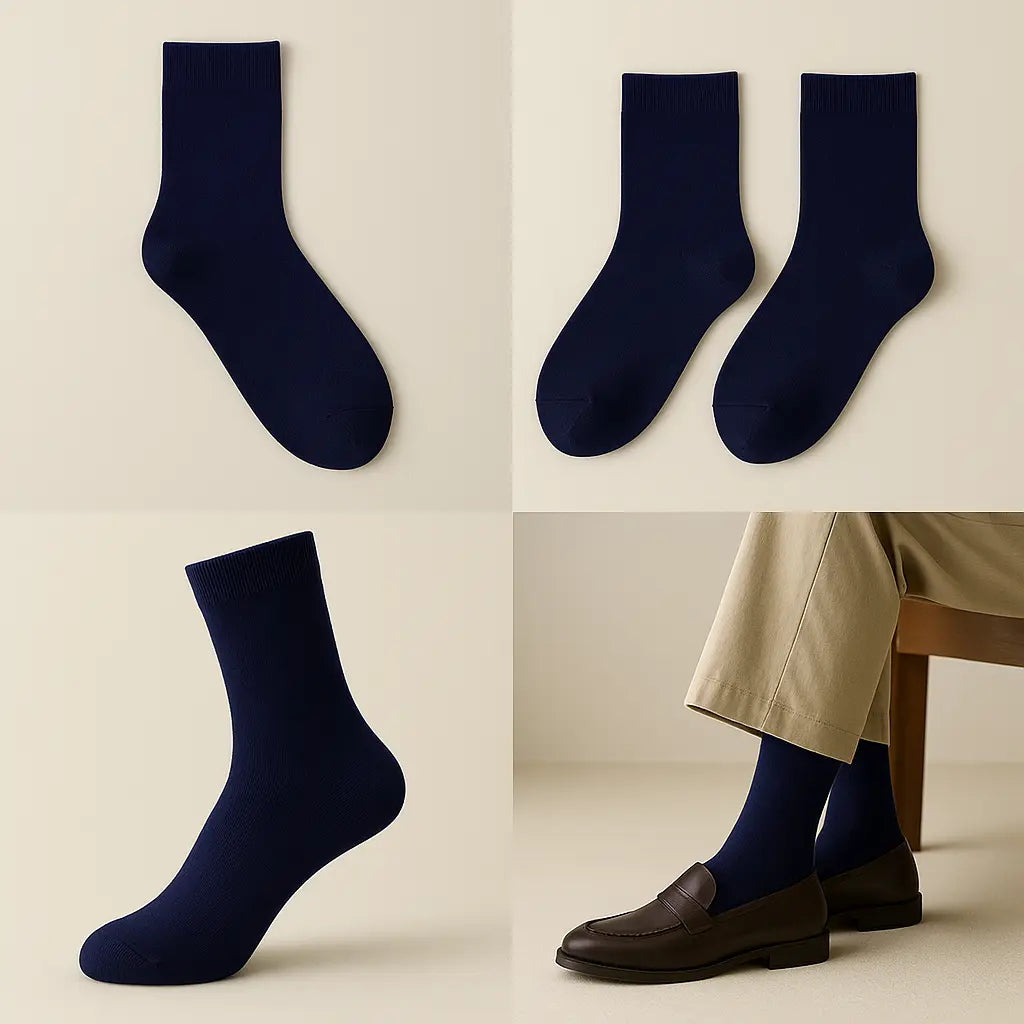Chaussettes homme Essential mi-mollet coton bleu marine galerie produit