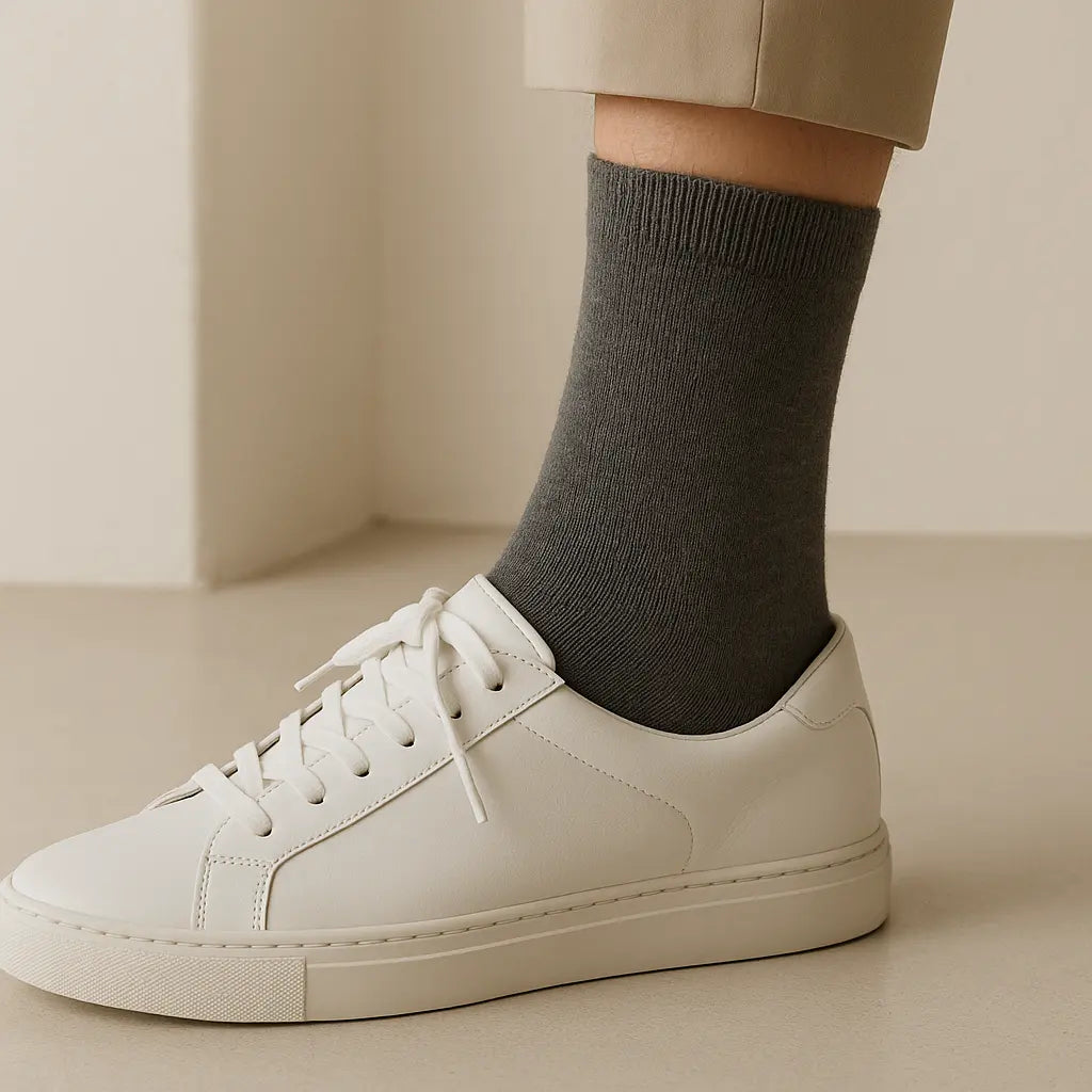 Chaussettes hommes Essential mi-mollet coton gris foncé avec chaussures