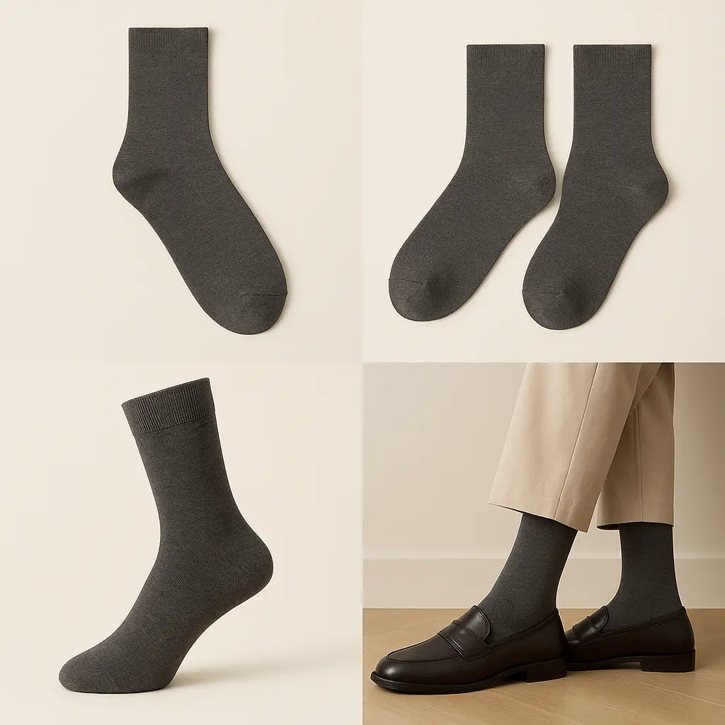 Chaussettes hommes Essential mi-mollet coton gris foncé galerie produit
