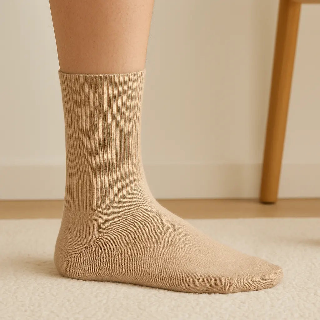 Chaussettes homme Essential mollet en coton beige en situation