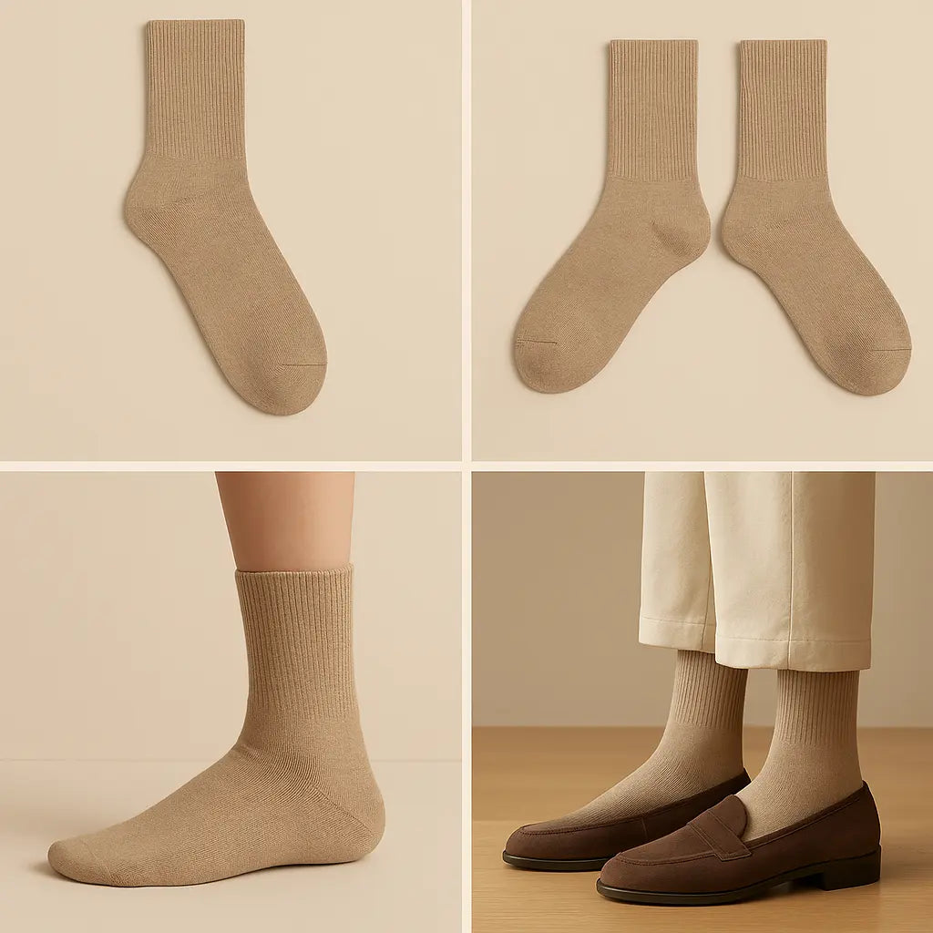 Chaussettes homme Essential mollet en coton beige galerie produit