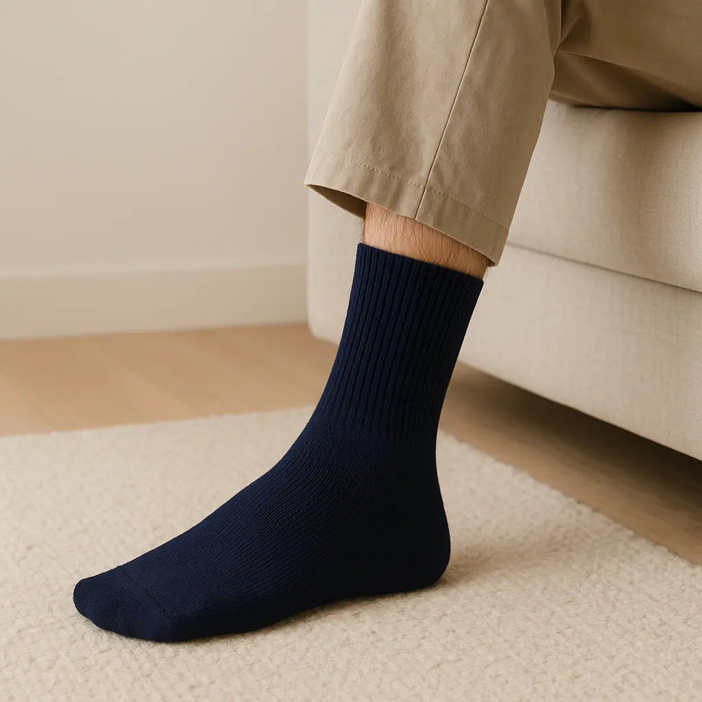 Chaussettes hommes Essential mollet coton bleu marine en situation