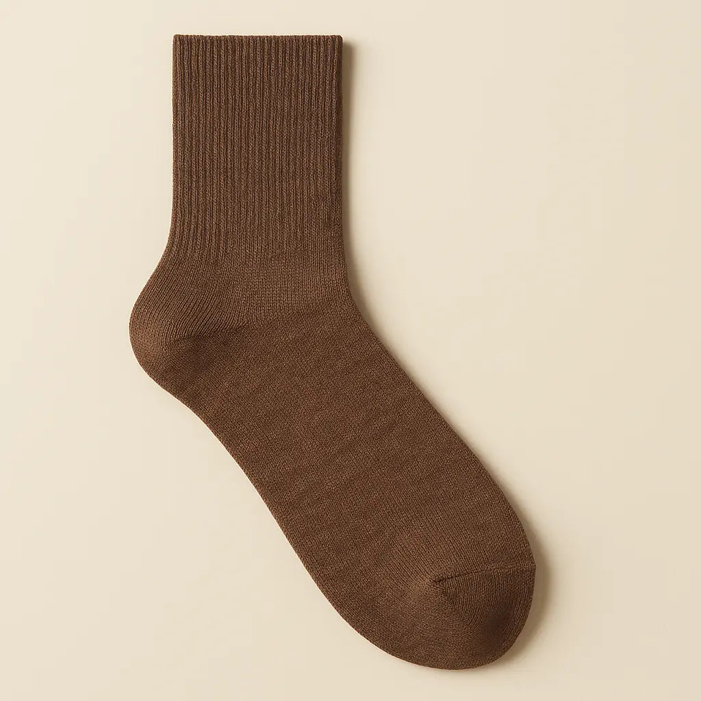 Chaussettes hommes Essential marron coton mi-mollet vue à plat