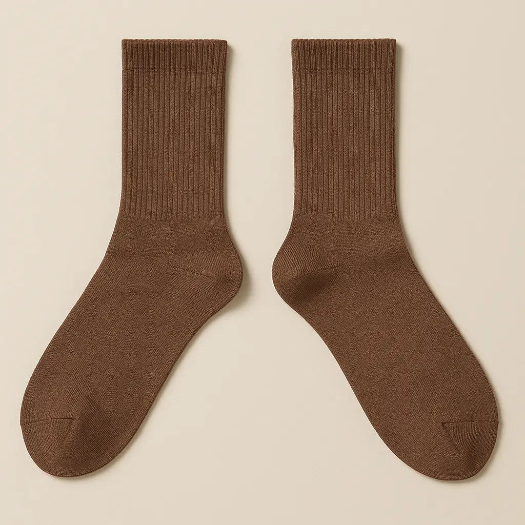 Chaussettes hommes Essential marron coton mi-mollet paire