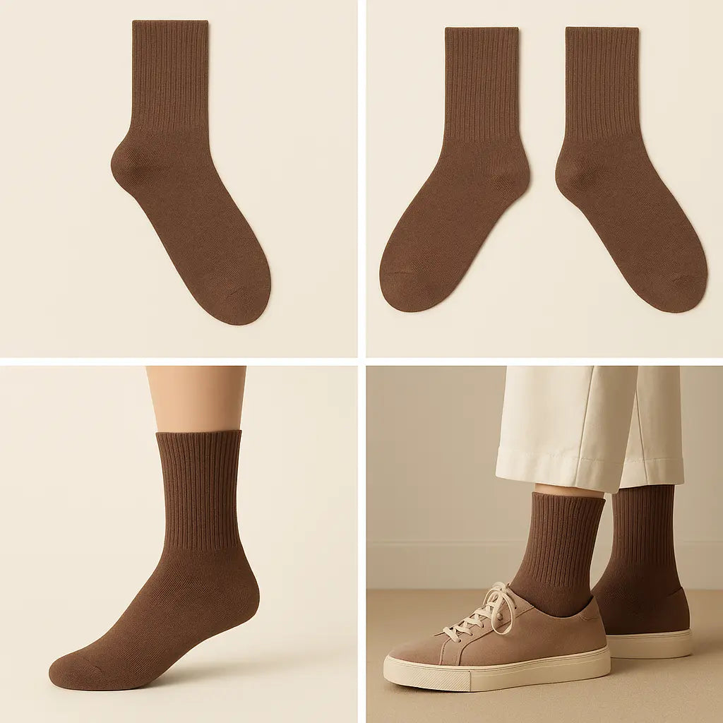 Chaussettes hommes Essential marron coton mi-mollet galerie produit