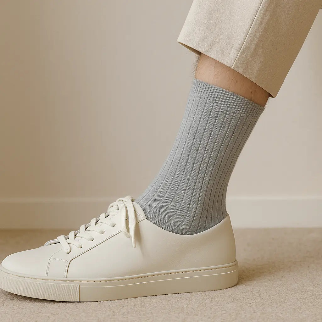 Chaussettes hommes Essential mollet coton gris clair en situation