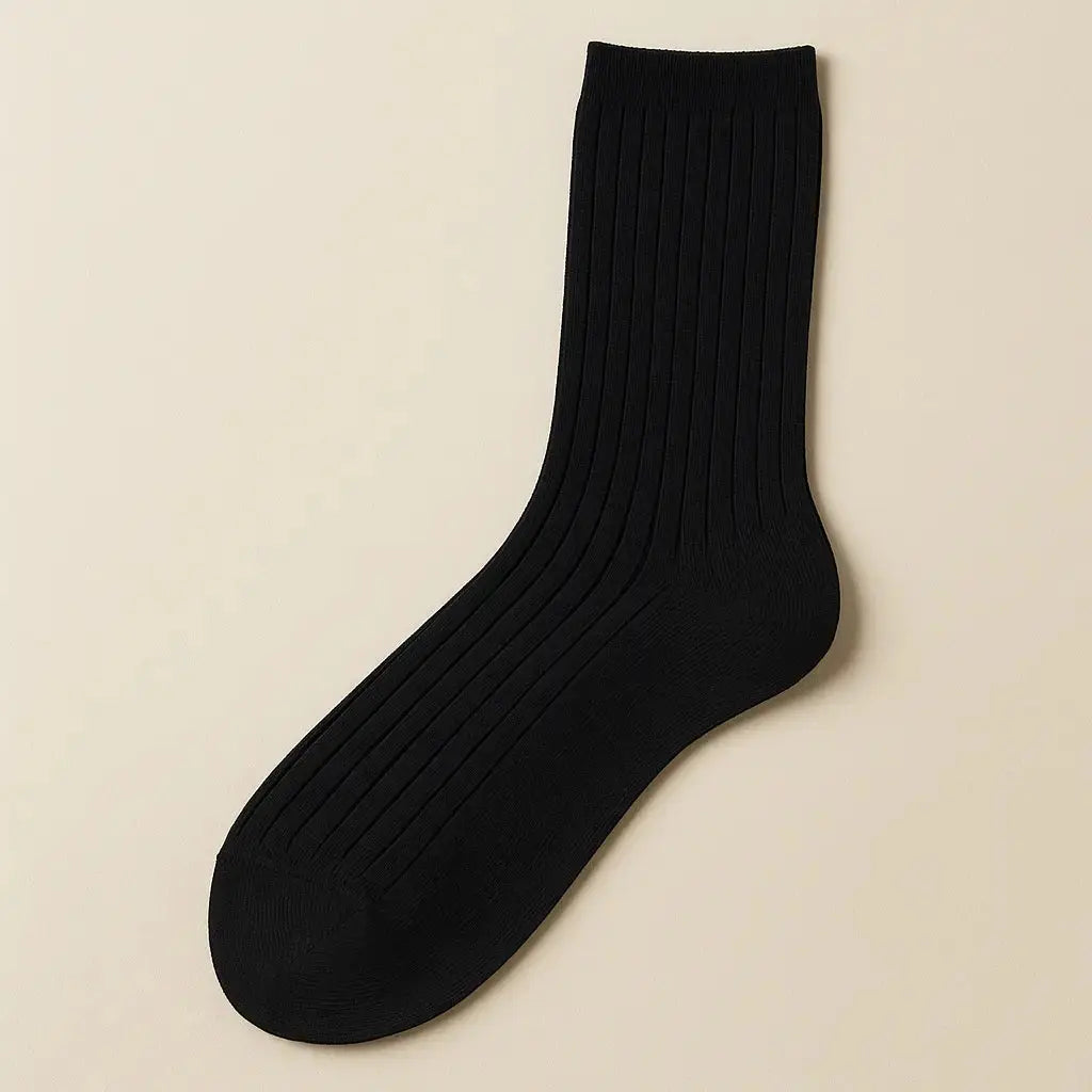 Chaussettes hommes Essential montantes en coton noir vue à plat