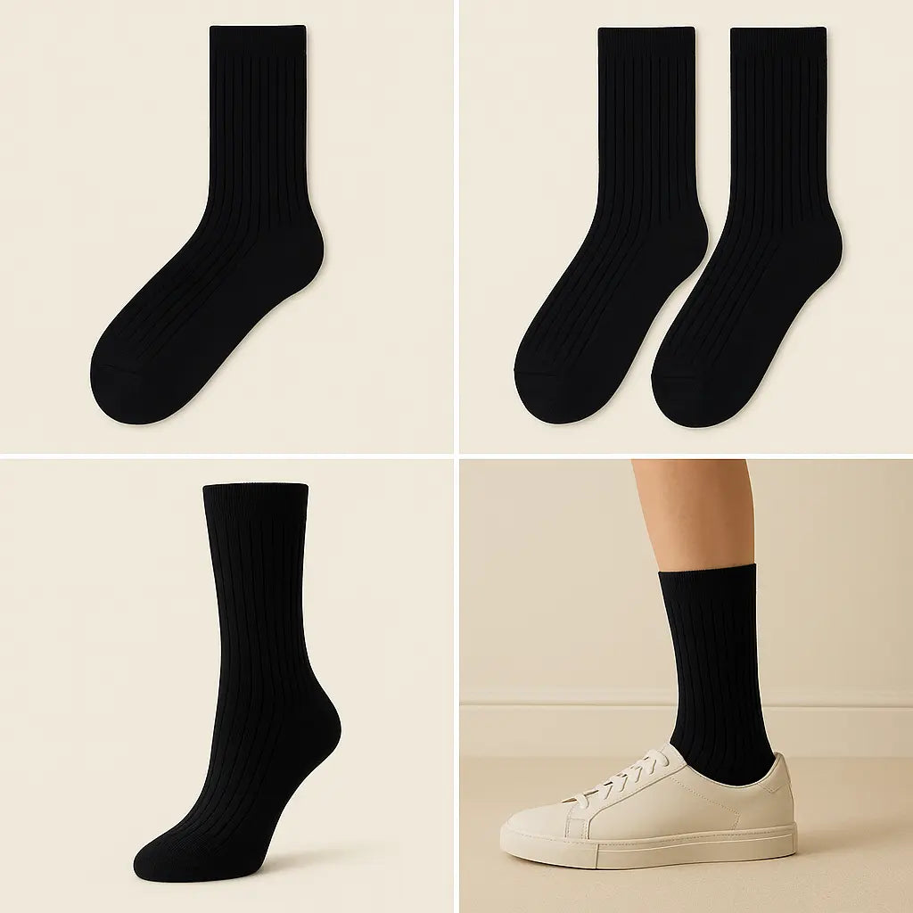 Chaussettes hommes Essential montantes en coton noir galerie produit