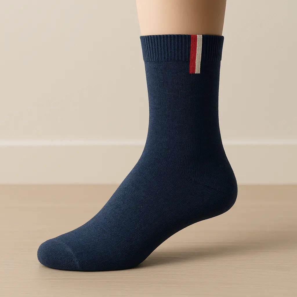 Chaussettes hommes France mollet coton bleu marine sur pied mannequin