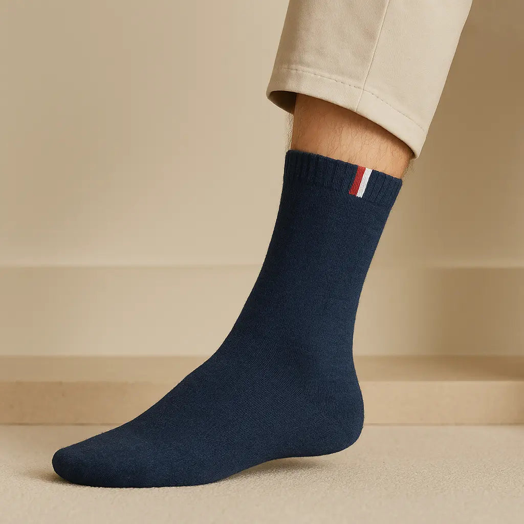 Chaussettes hommes France mollet coton bleu marine en situation