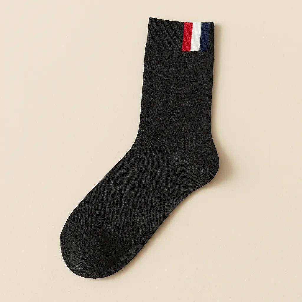 Chaussettes homme France noir en coton mi-mollet vue à plat