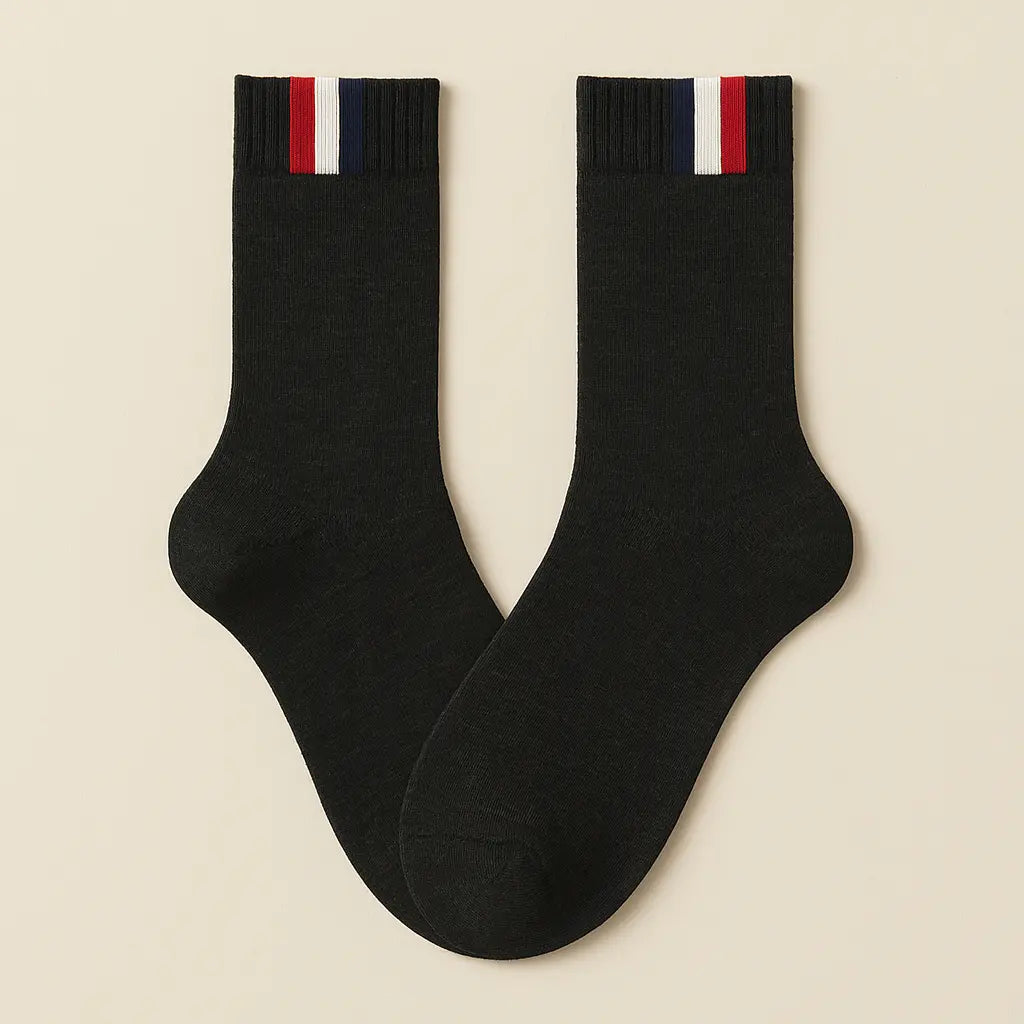 Chaussettes homme France noir en coton mi-mollet paire