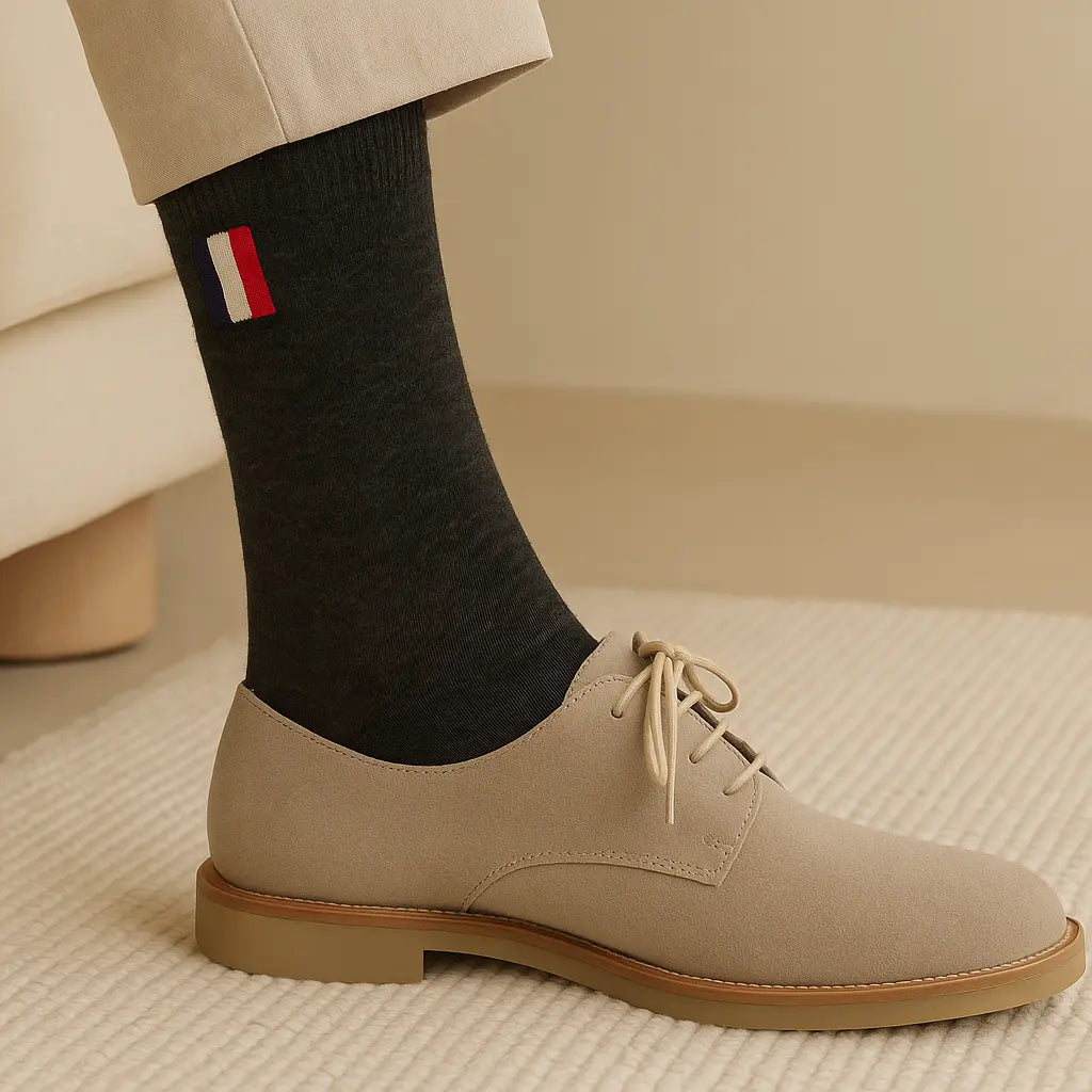 Chaussettes homme France noir en coton mi-mollet en situation