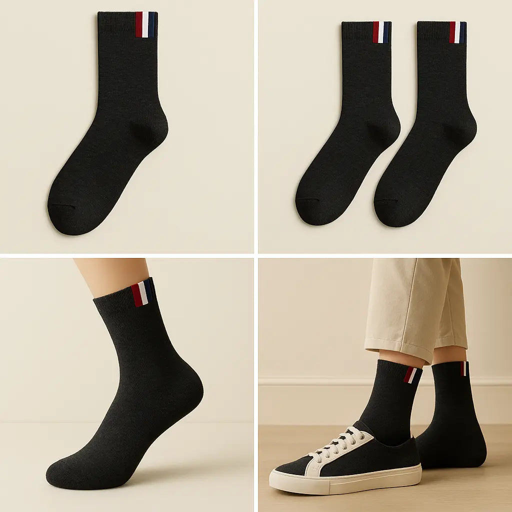 Chaussettes homme France noir en coton mi-mollet galerie produit