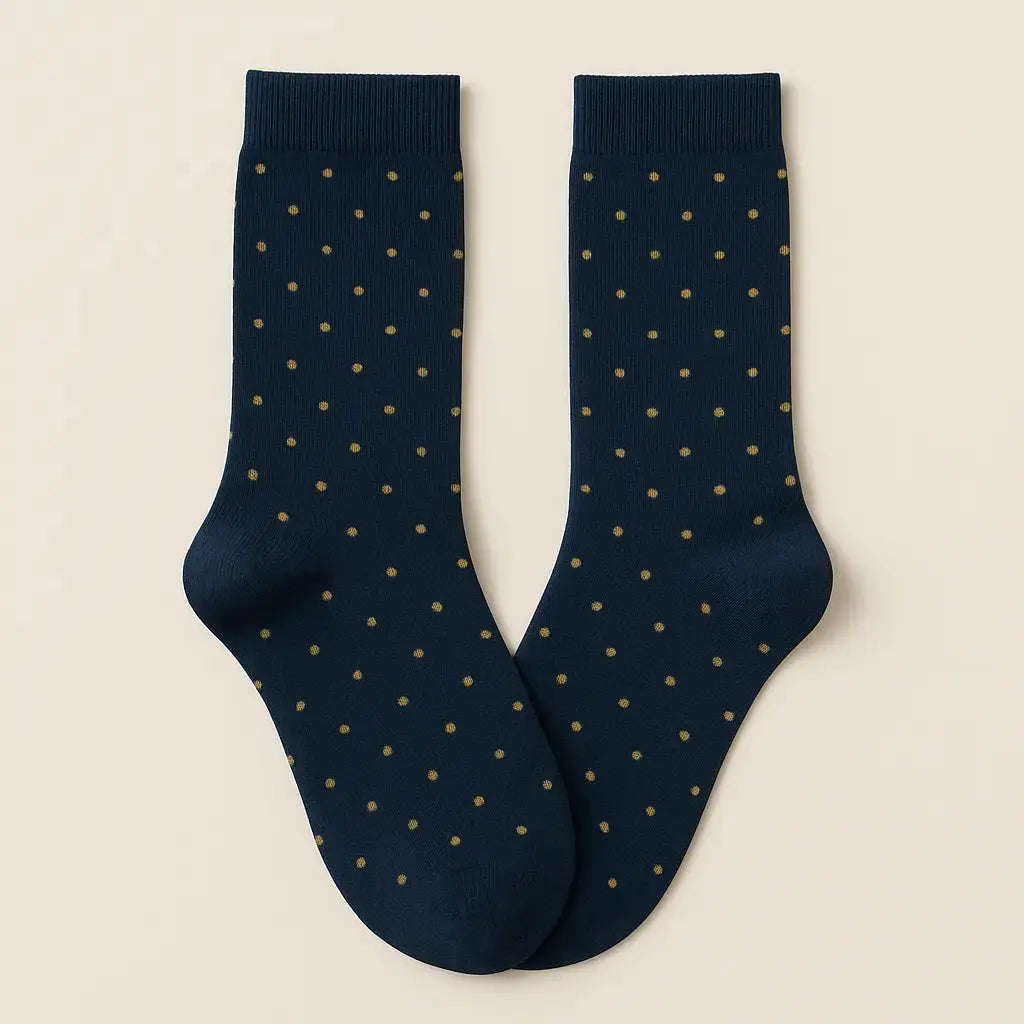 Chaussettes homme Pois bleu marine en coton mollet paire