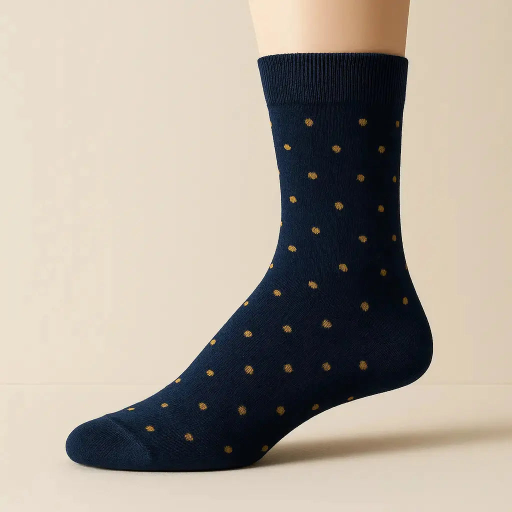 Chaussettes homme Pois bleu marine en coton mollet sur pied mannequin