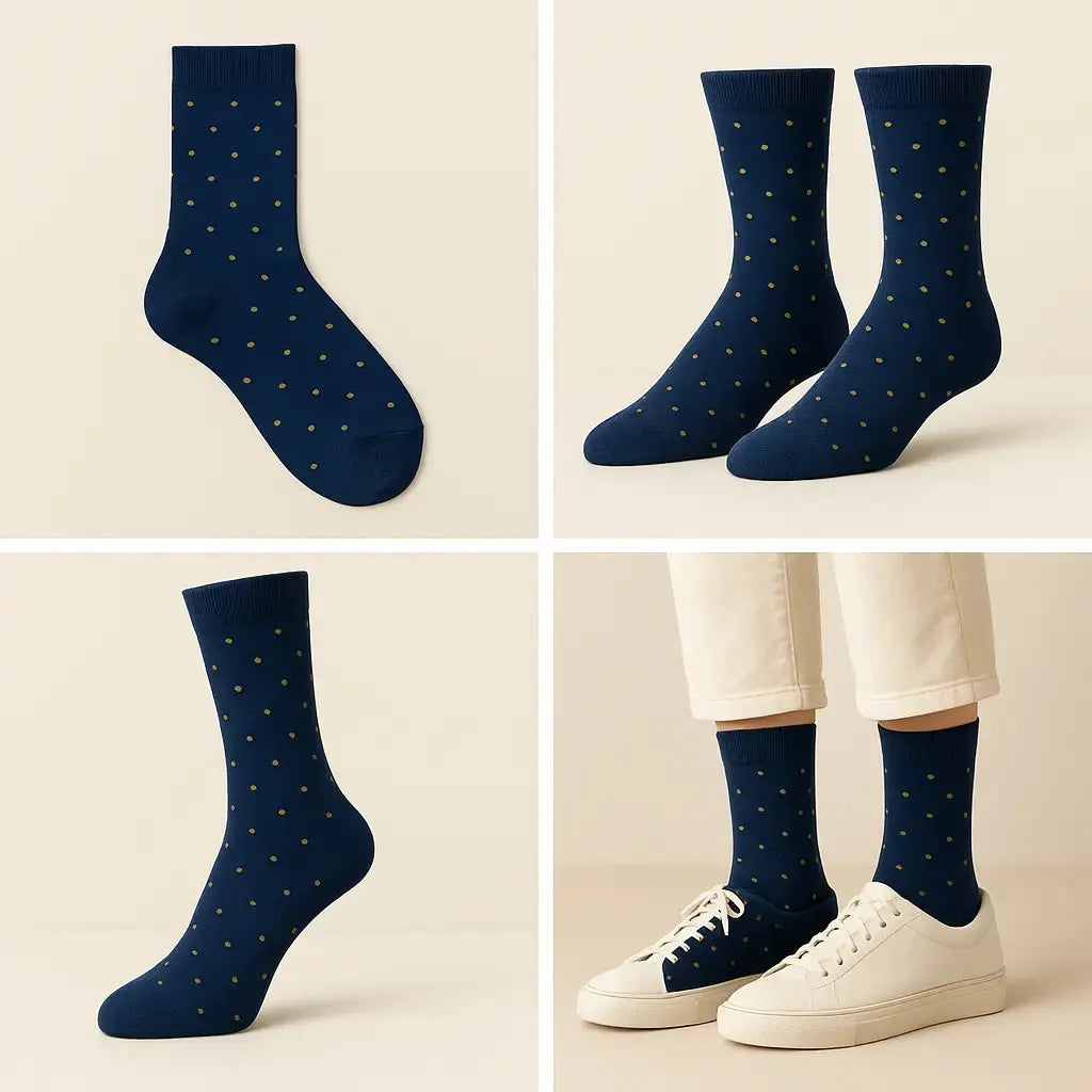 Chaussettes homme Pois bleu marine en coton mollet galerie produit