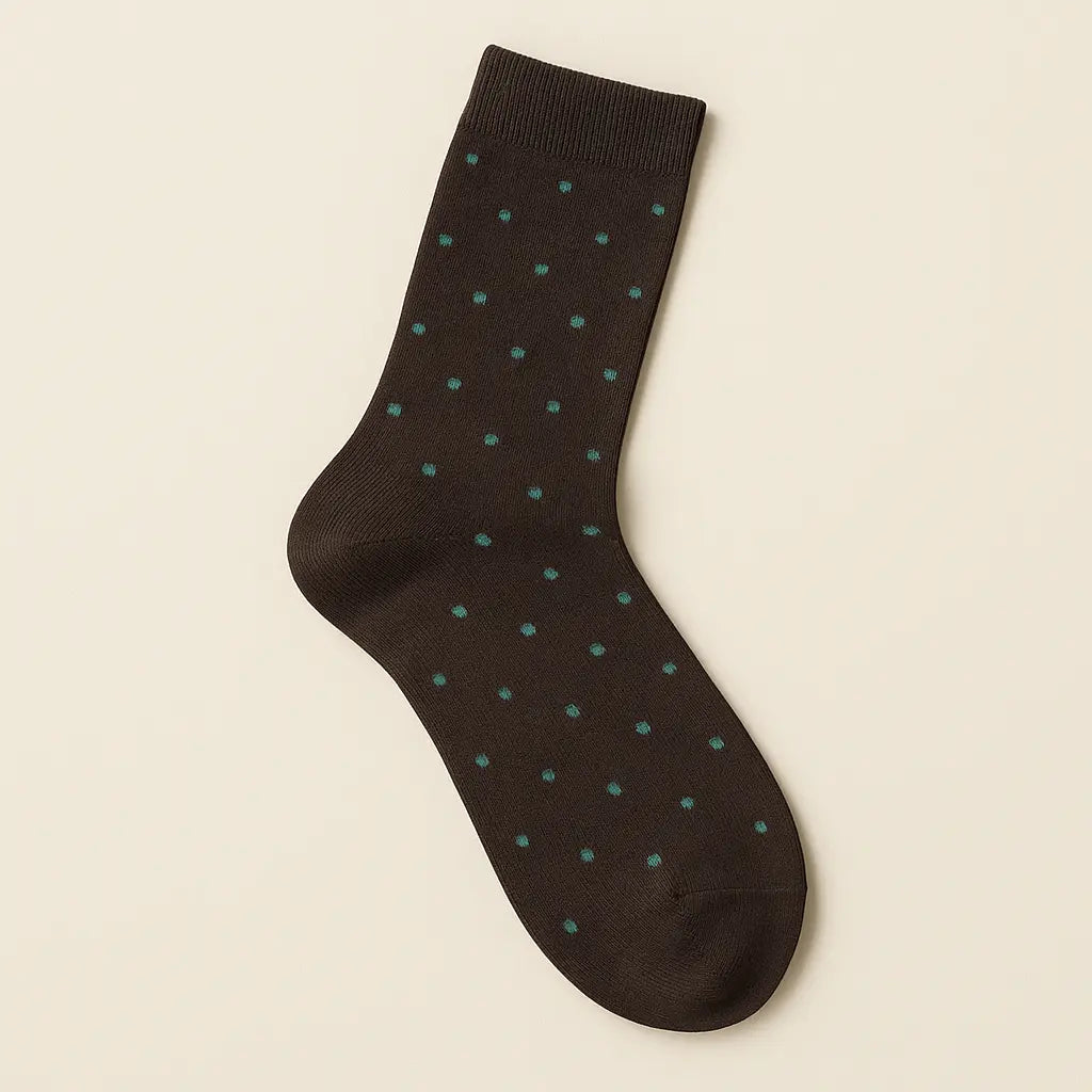 Chaussettes homme pois marron coton mi-mollet vue à plat