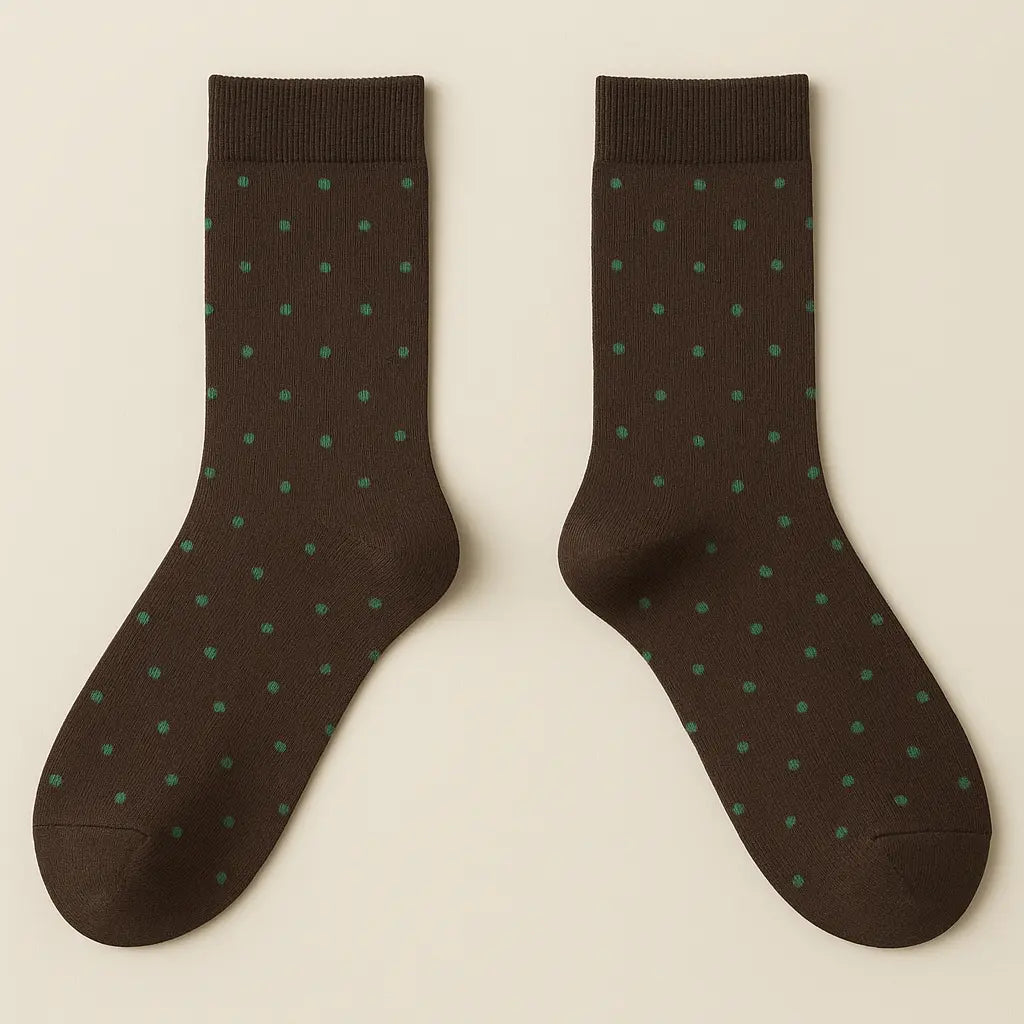 Chaussettes homme pois marron coton mi-mollet paire