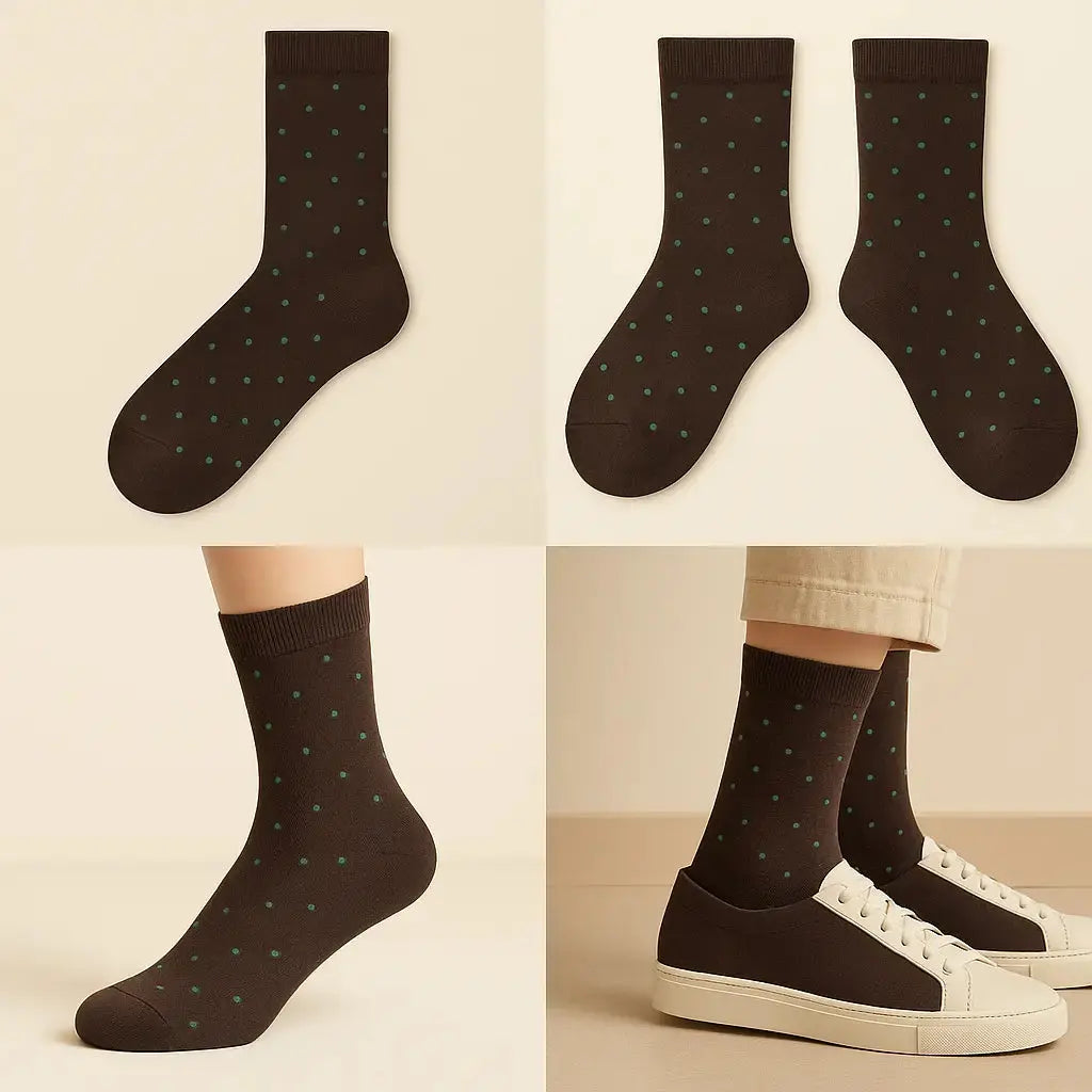 Chaussettes homme pois marron coton mi-mollet galerie produit