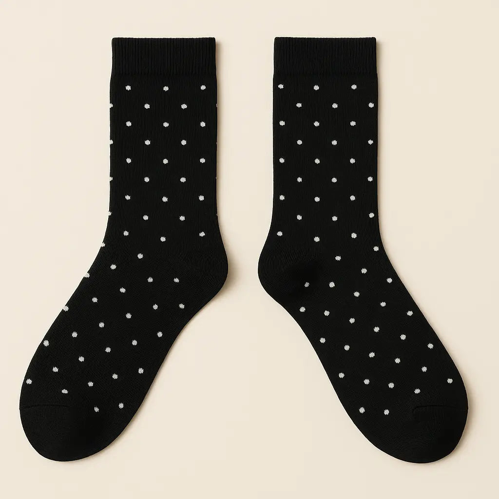 Chaussettes homme Pois noires en coton mi-mollet paire