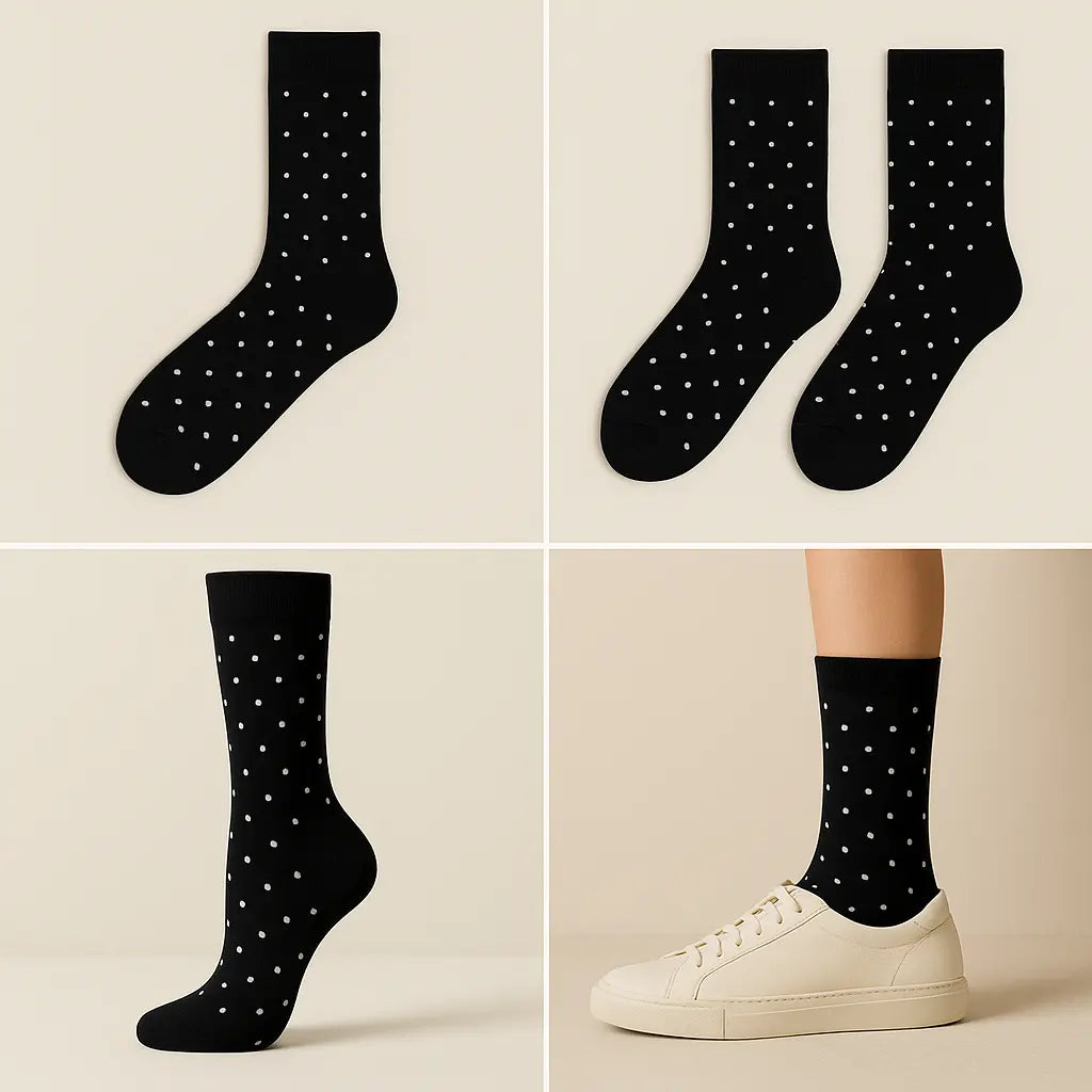 Chaussettes homme Pois noires en coton mi-mollet galerie produit